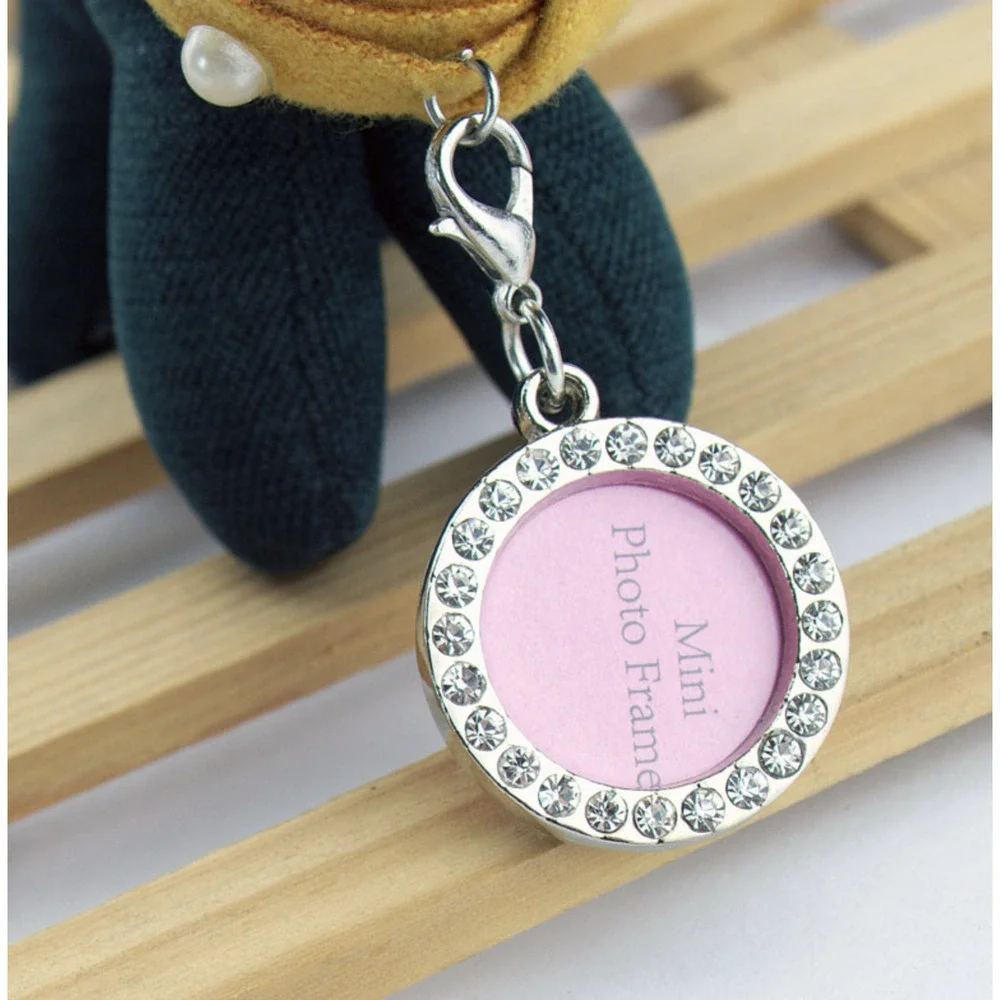 Lot of 50! 1" Crystal Rhinestone Round Mini Photo Picture Frame Charms w/ Clasp - Picture 4 of 5